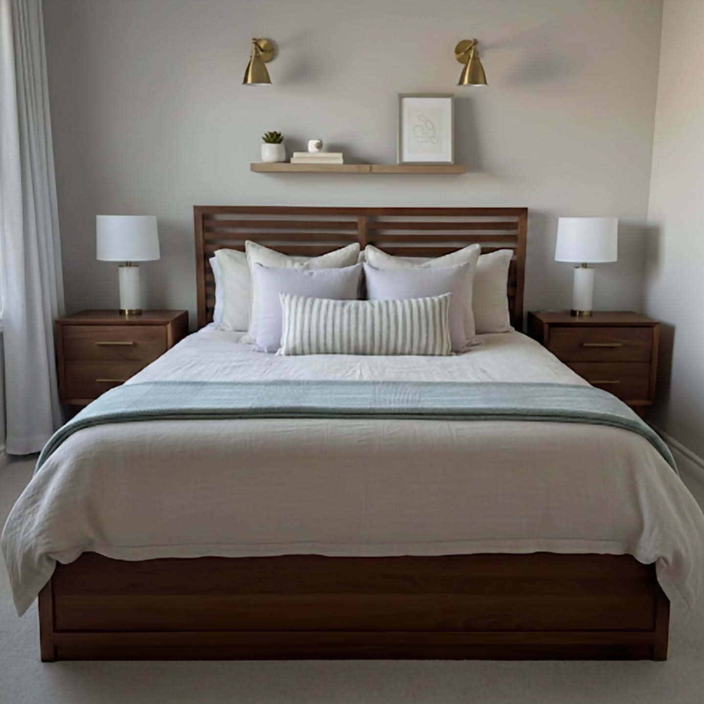 There is a psychological comfort in a perfectly balanced room. We paired these walnut nightstands wi